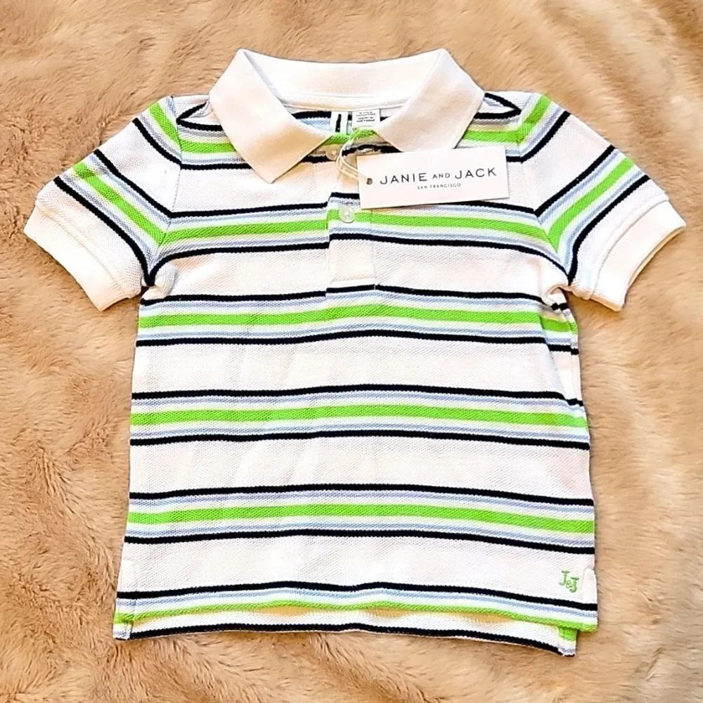 JANIE AND JACK WHITE STRIPED POLO, SIZE 3-6 MONTHS - NEW!